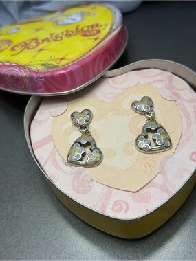 Brighton Silver Heart Drop Earrings with Yellow and Pink Floral Enamel